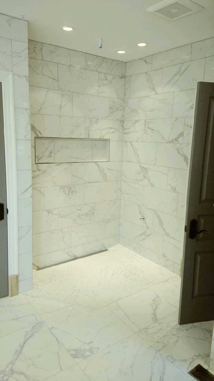 curbless marble shower