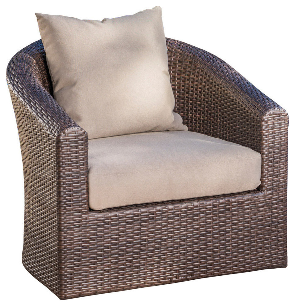 GDF Studio Dillard Outdoor Mix Brown Wicker Swivel Club Chair