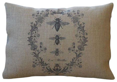 French Bee Burlap Pillow, 12"x16"