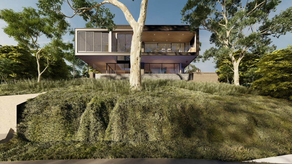 Photo of an expansive contemporary two-storey house exterior in Adelaide.