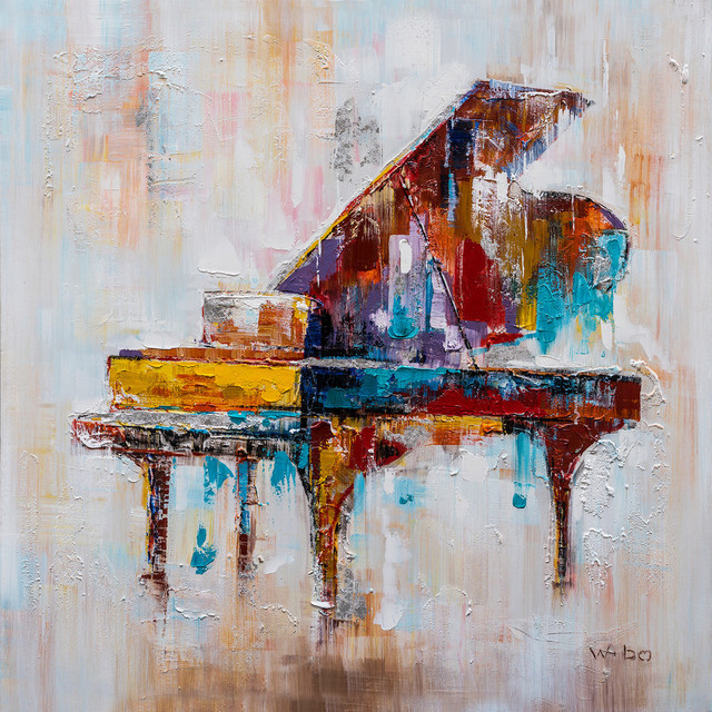 Colorful Grand Piano" Hand Painted Canvas Art, 40"x40" - Contemporary -  Paintings - by Bayland Collection | Houzz