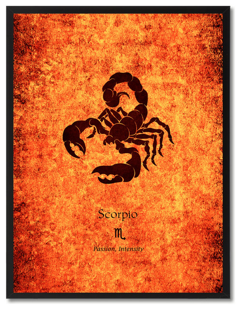 Scorpio Horoscope Astrology Orange Print on Canvas with Picture Frame, 22"x29"