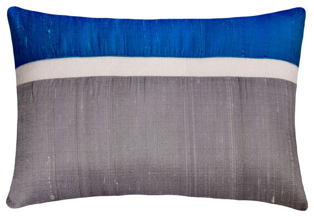 Royal Blue Silk Patchwork 12"x24" Lumbar Pillow Cover - Plush Royal Blue Silk