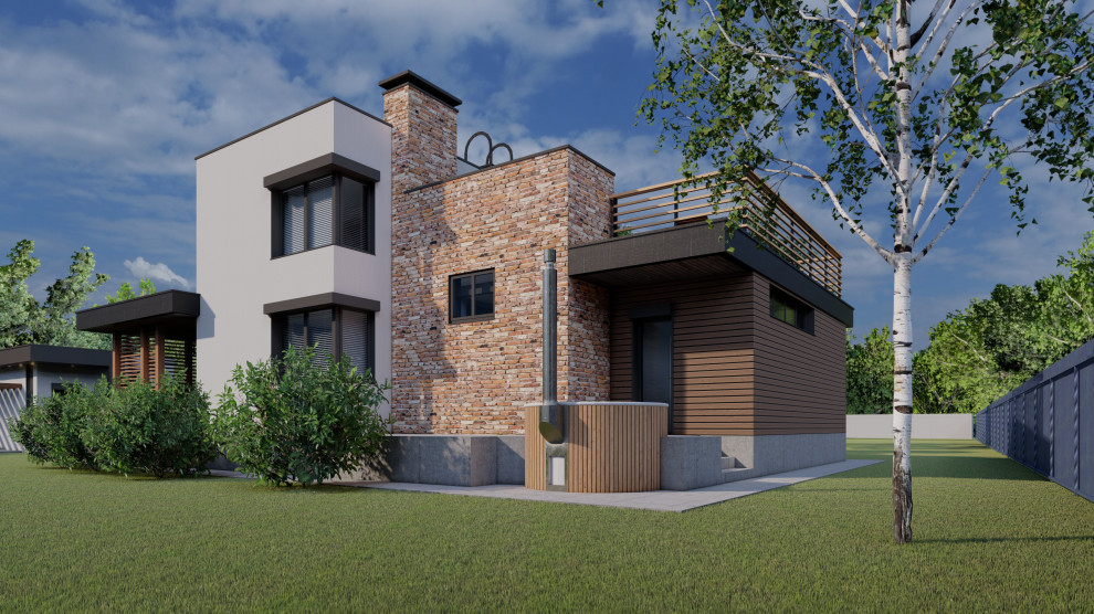 Вид со стороны уличной купели. Выход из помывочной на открытую террасу.