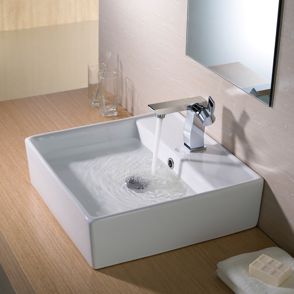 Kraus Square White Ceramic Vessel Bathroom Sink