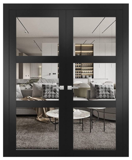 Interior French Double Doors|Lucia 2555 Matte Black with Clear Glass ...