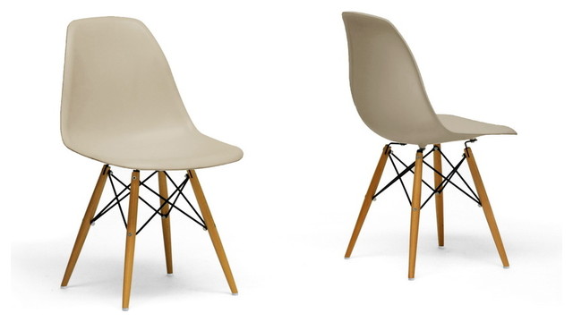 Baxton Studio Azzo Beige Plastic Mid-Century Modern Shell Chair (Set of 2)