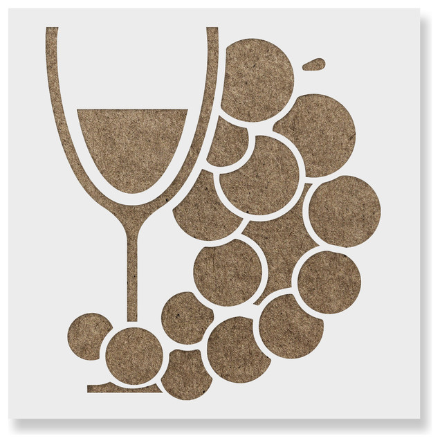 Wine Glass Grapes Stencil on Reusable Mylar for Crafts, 6"x6"