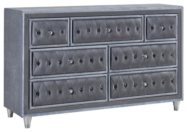 Coaster Antonella 7-drawer Velvet Upholstered Tufted Dresser in Gray