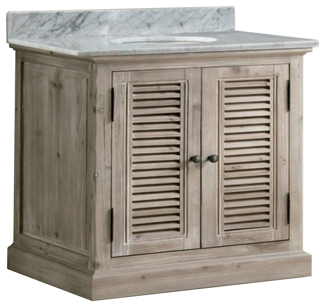 36" Solid Wood Sink Vanity With Carrera White Marble Top And Round Sink
