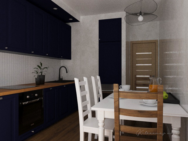Визуализация кухни глубокого синего цвета