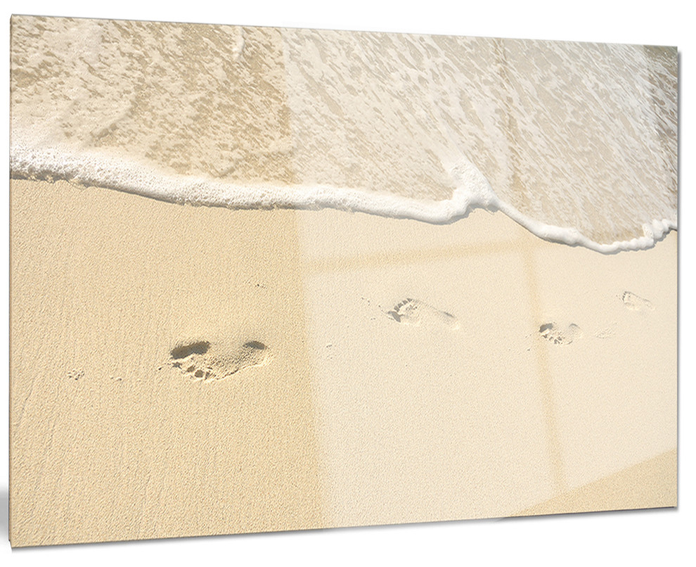 "Footprints in Sand on the Beach" Modern Glossy Metal Wall Art, 28"x12"
