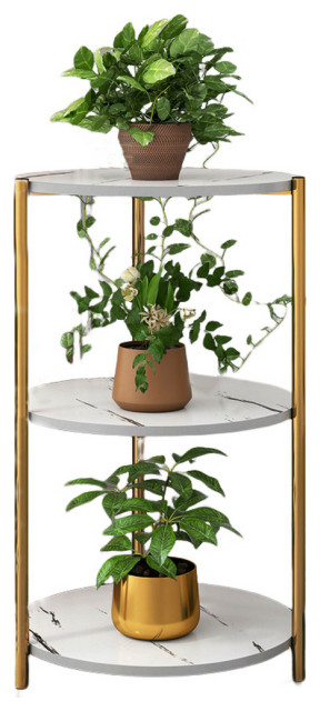 Round Nordic Luxury Multi-Storey Plant Stand, White (3 Shelves), H35.4"