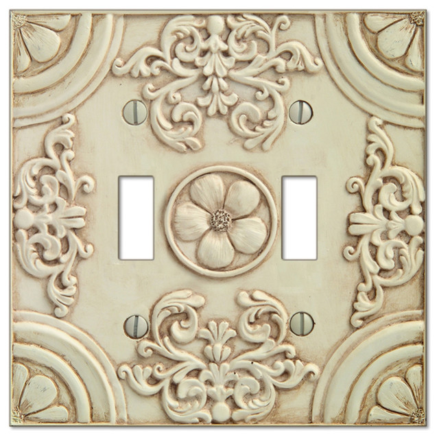 Canterbury White Resin 2 Toggle Wall Plate Traditional Switch
