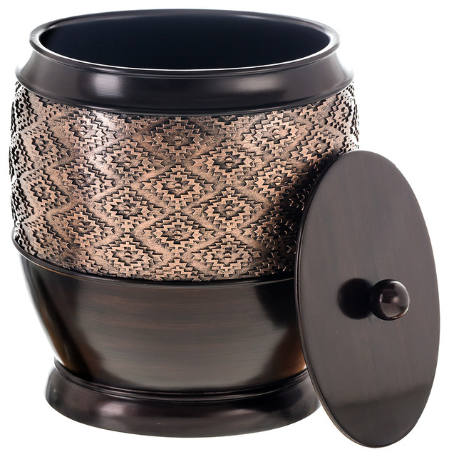 Dublin Bathroom Waste Basket With Lid, Brown Southwestern