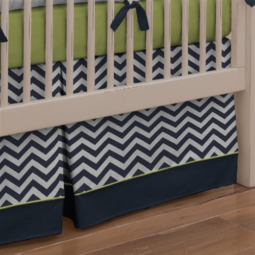 Navy And Citron Zig Zag Crib Skirt Box Pleat With 4 Inch Trim And