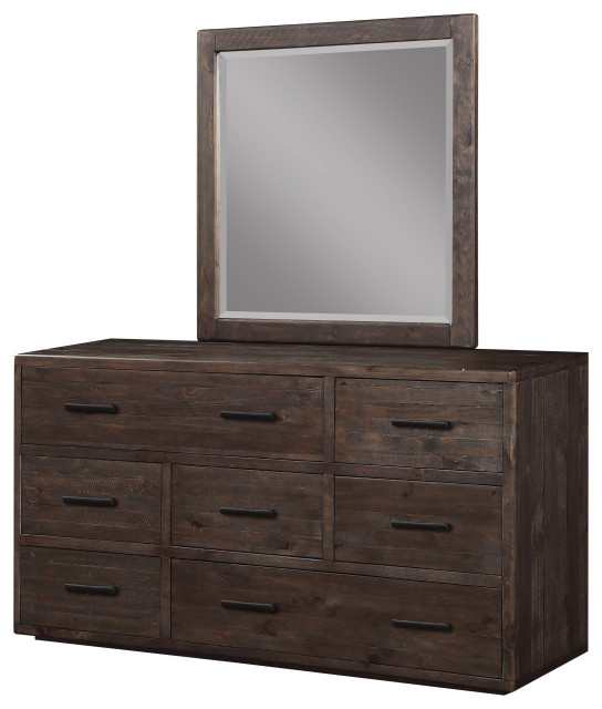 Modus McKinney Dresser Mirror, Espresso Pine Rustic Dressers by
