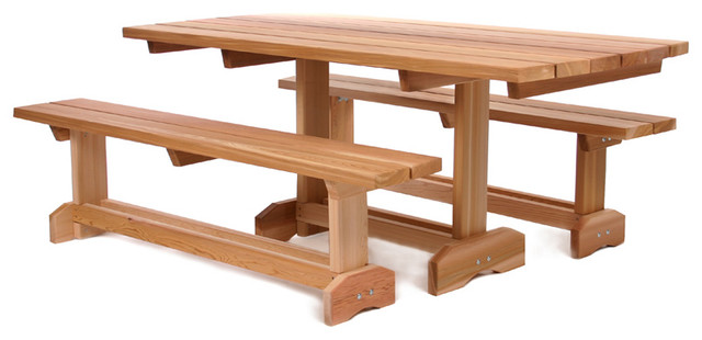 Cedar 3 Piece Market Picnic Patio Table 8 Person Transitional Cedar 3 Piece Market Picnic Patio Table 8 Person