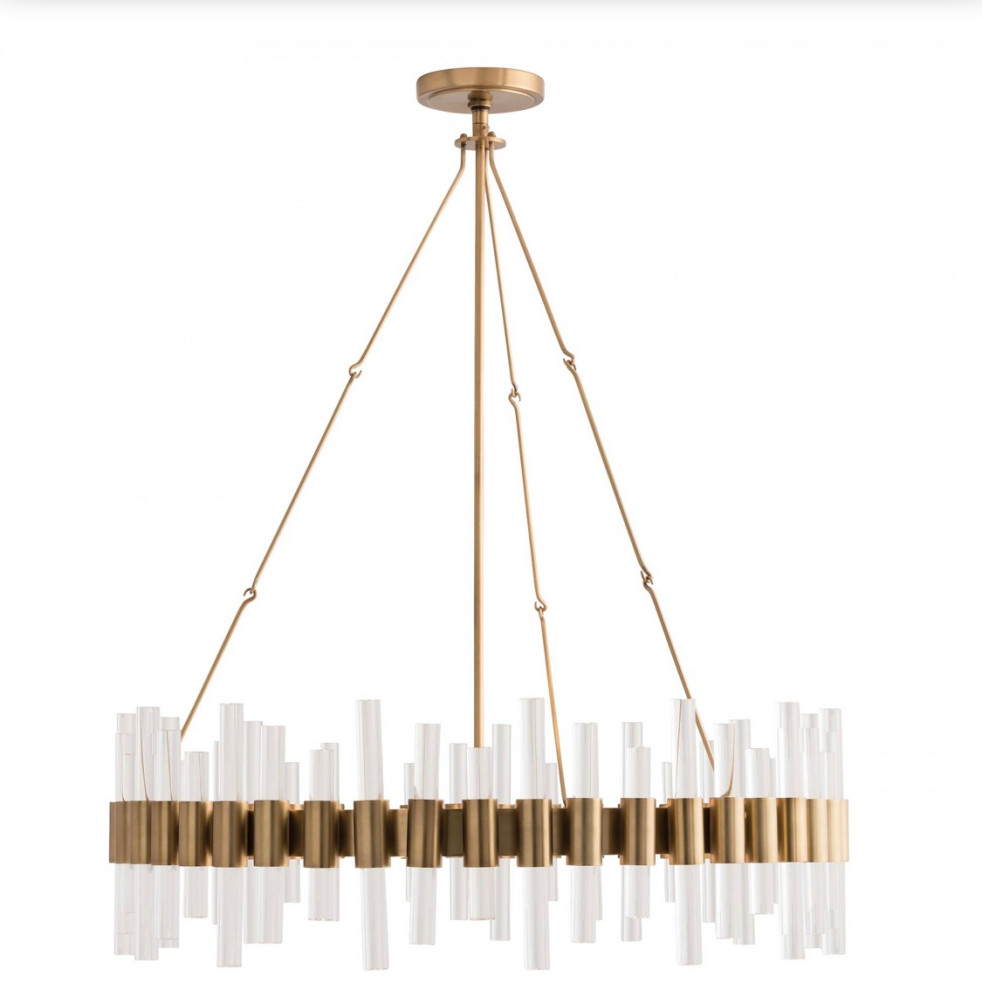 oversized chandelier over round table