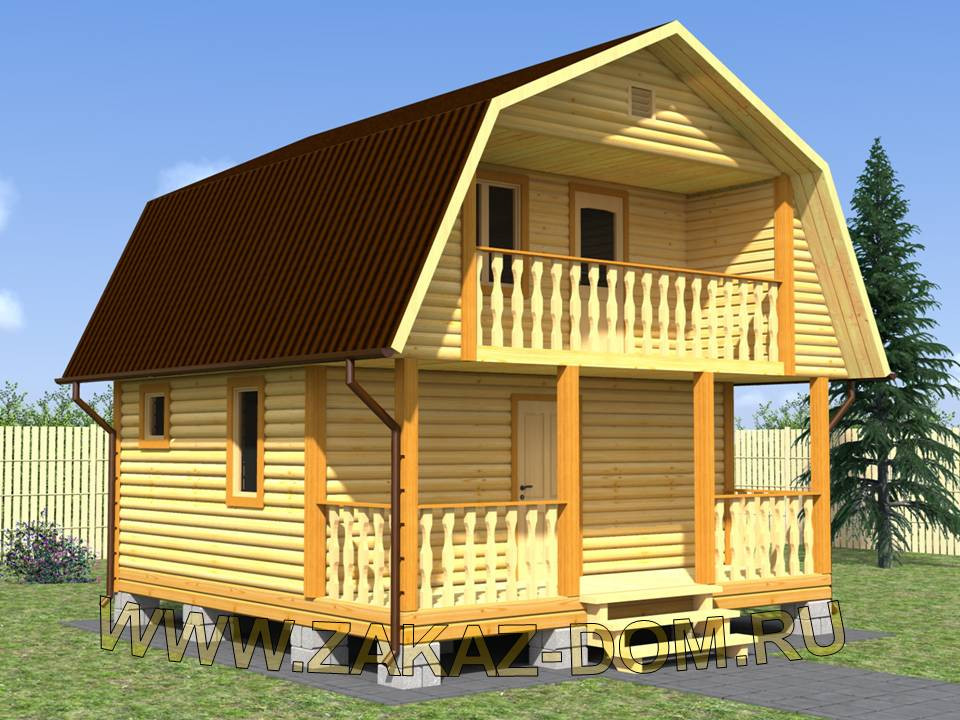 Проект бани с мансардой из бруса (6х6 м) : 2Б-50