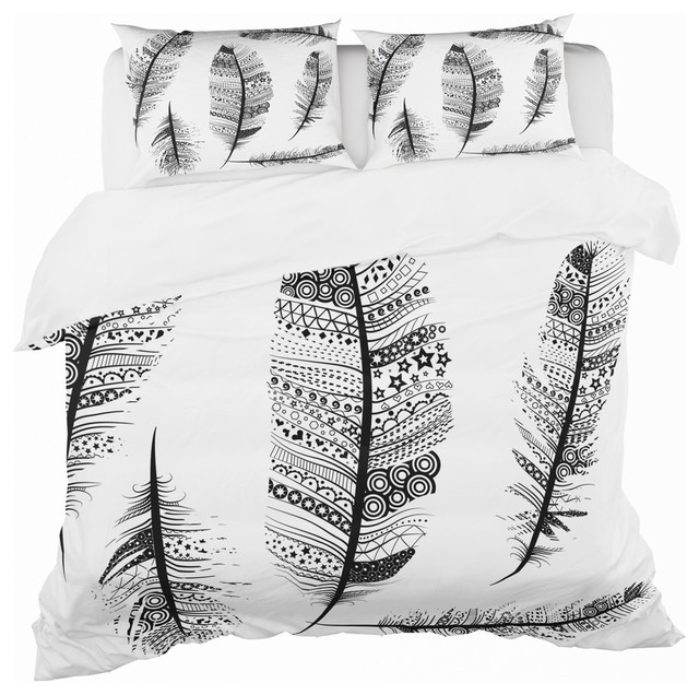 Vintage Feathers With Tribal Patterns Vintage Duvet Cover Set, Twin + 1