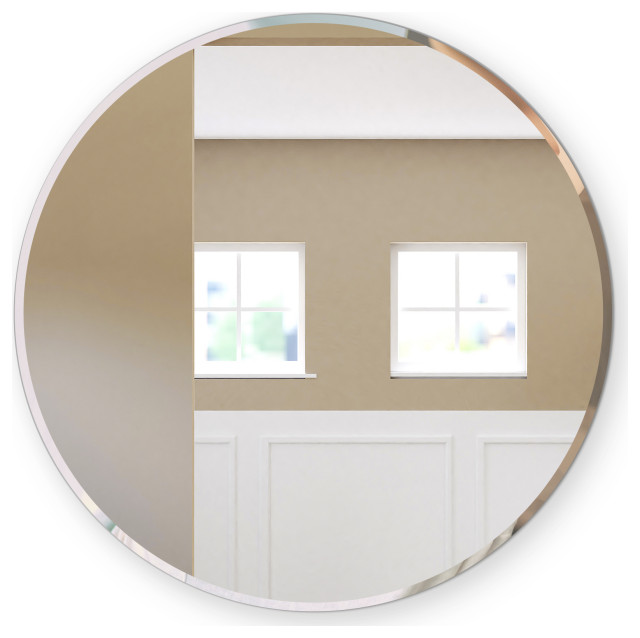 Round Beveled Polished Frameless Wall Mirror With Hooks Contemporary