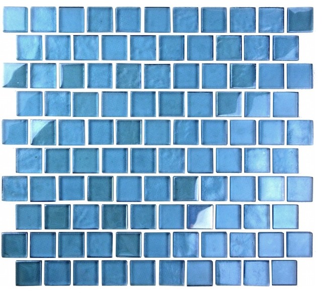 Landscape Swimming Pool 1x1 Textured Glass Square Mosaic in Danube Blue, Set of 12