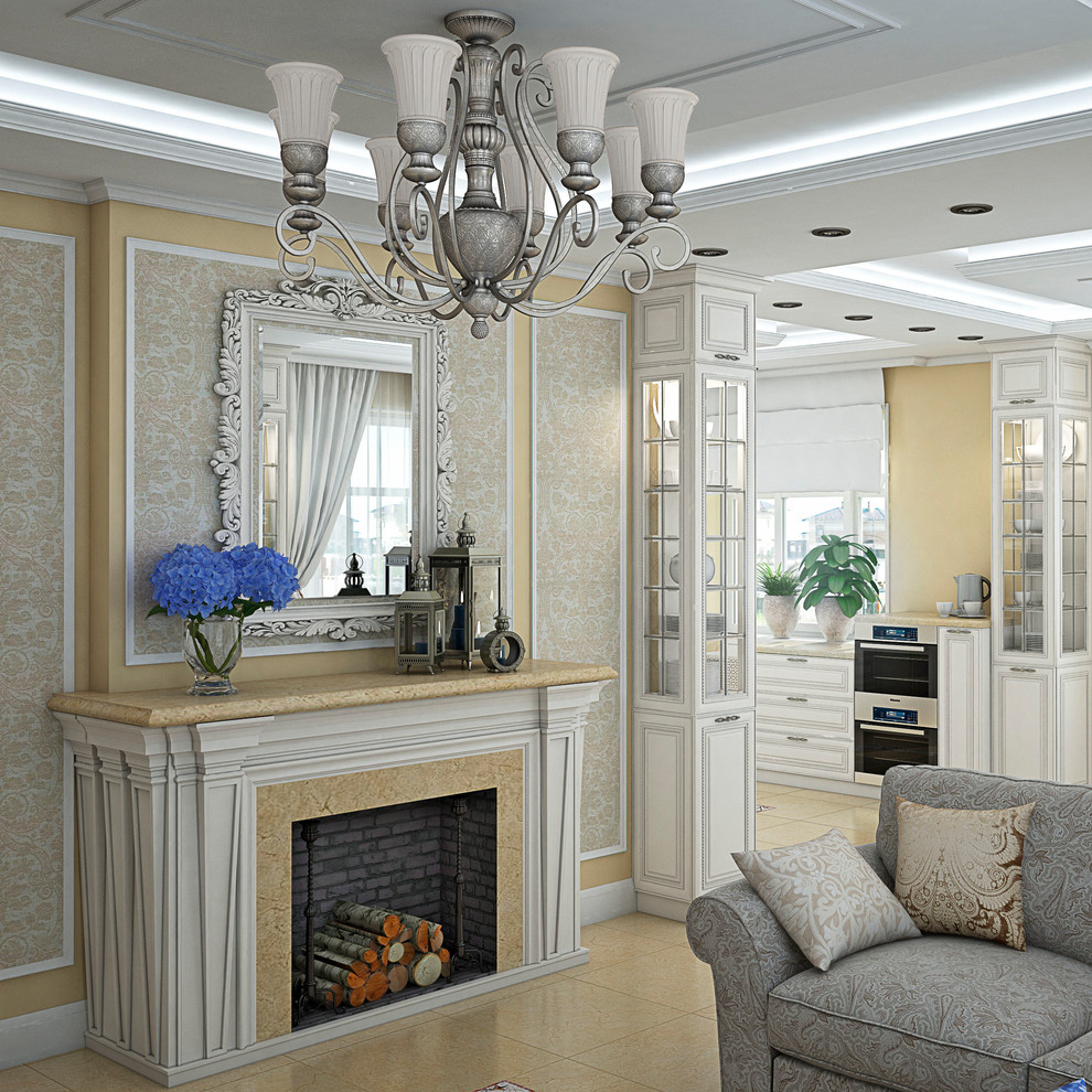 Гостиная в классическом стиле с камином