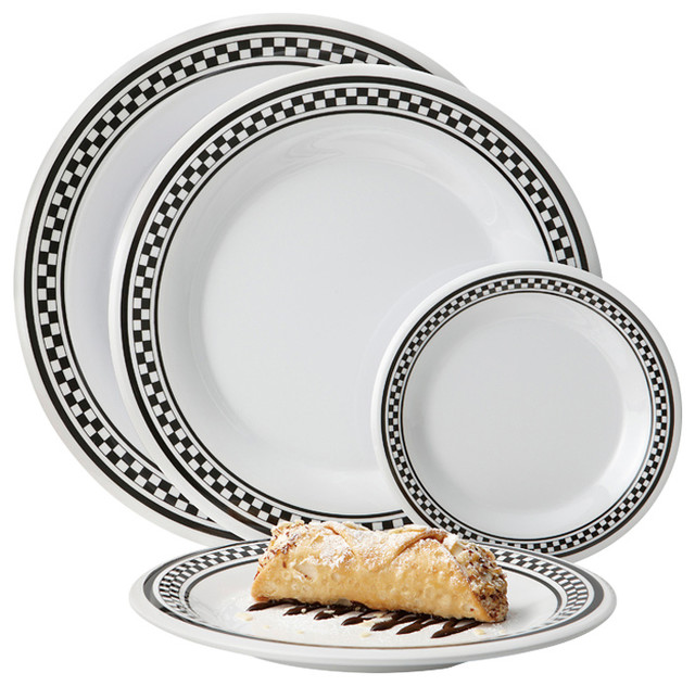 10.5"W Rim Plates, Set of 4, Diamond White Contemporary Dinner Plates by G E T Enterprises Inc