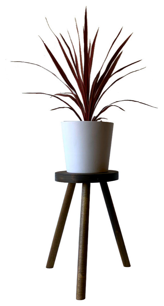 Modern Plant Stand Three Leg Stool Tall by CW Furniture Wood Indoor Flower Pot