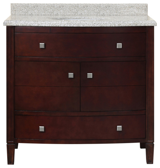 OVE Decors Bolton 36" Tobacco Single Sink Vanity With Beige Granite Top Transitional