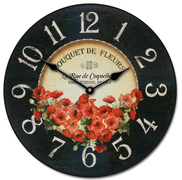 French Red Poppies Clock, 24"