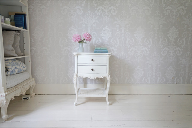 Provencal 2 Drawer White Rattan Bedside Table Shabby Chic Style