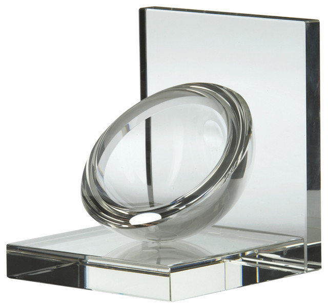 Clear Crystal Sphere Bookends, Set of 2 Contemporary Sculptures