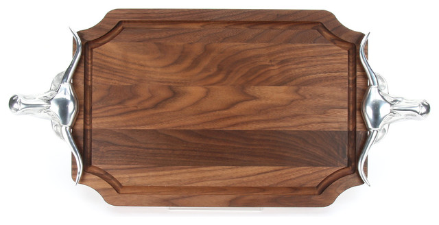 BigWood Boards Scalloped Cutting Board, Longhorn Handles, Walnut, 12"x18"x1"