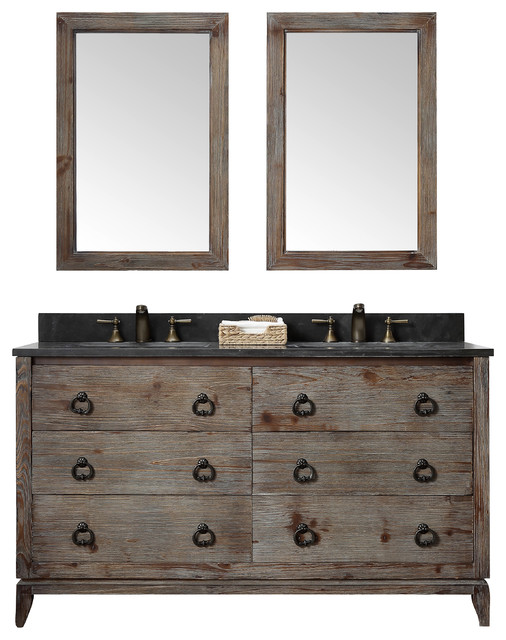 Driftwood Vanity With Black Moonstone Marble Top Farmhouse Vanity With Black Moonstone Marble Top