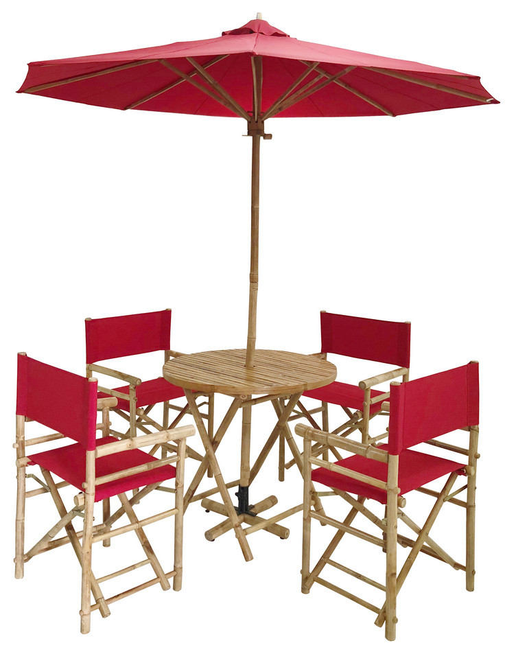 Outdoor Patio Set Umbrella Round Table Chairs Folding Dining - Asian