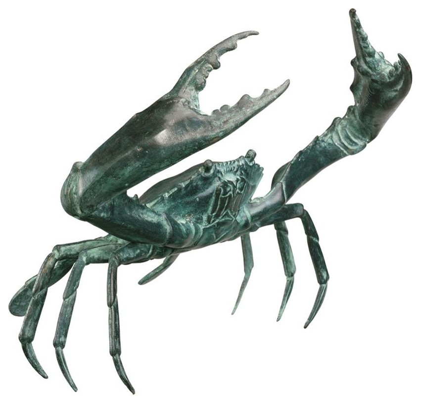 Bronze Crab Sculpture, Large Beach Style Garden Statues And Yard