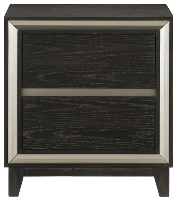Pemberly Row Modern Wood 2 Drawer Nightstand in Ebony and Silver