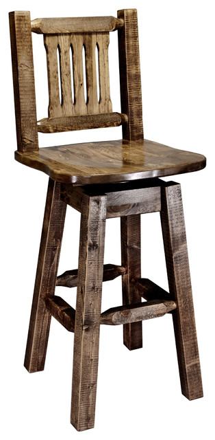 Bar Stool With Back And Swivel Stain And Clear Lacquer Finish Rustic Bar Stools And Counter Stools By Online Retale Llc D B A Barstool Boutique