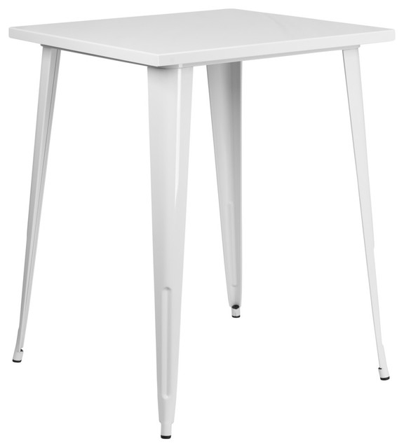 Bar Height Metal Indoor Outdoor Table, White, 33.25" Square