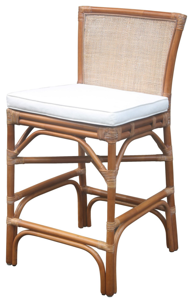 Tatum Rattan Counter Stool, Brown Tropical Bar Stools And Counter