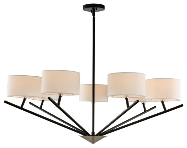 7 Light Contemporary Chandelier by Kalco, Matte Black With Polished Nickel, 19"