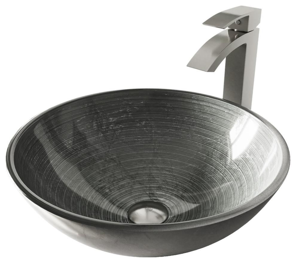 VIGO Simply Silver Glass Vessel Sink and Duris Faucet