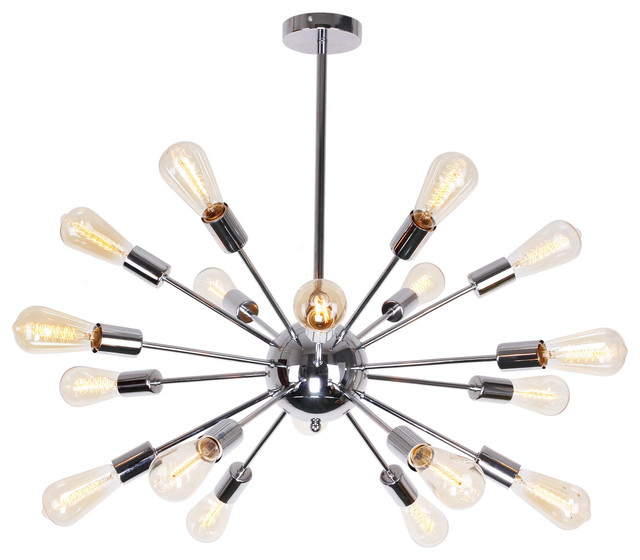 Sputnik 18Light Chandelier, Chrome Midcentury Chandeliers by