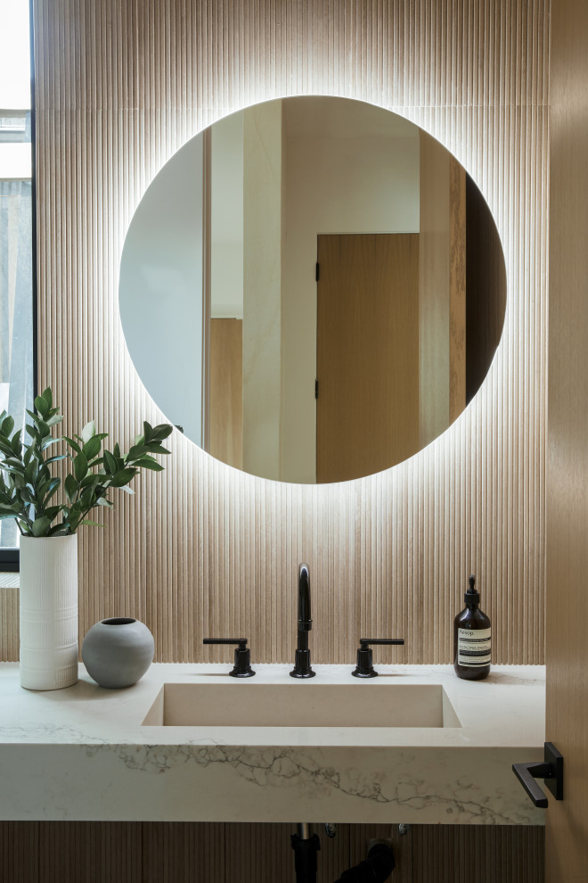 Powder room - small modern powder room idea in Los Angeles