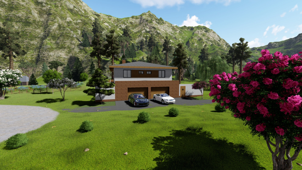 Дом на уклонном участке с цокольным этажом, и открытой терассой