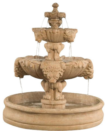 Lion Fountain with 55 inch Basin, Country Oak