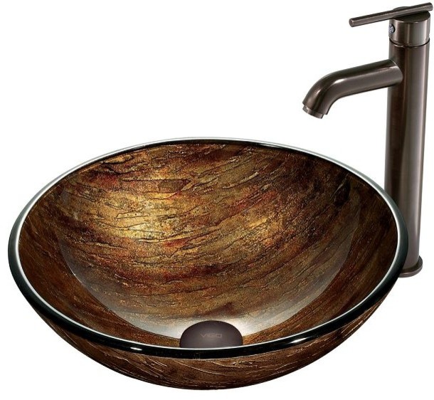 Vigo Amber Sunset Glass Vessel Sink And Faucet Set In Oil Rubbed Vigo Amber Sunset Glass Vessel Sink And Faucet Set In Oil Rubbed Bronze