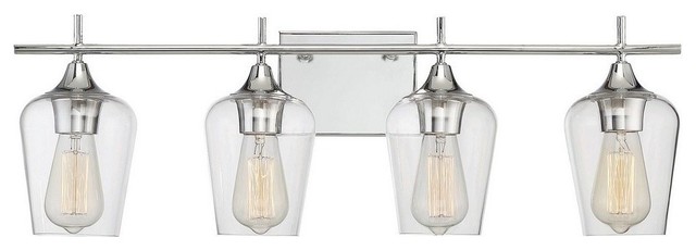 Octave 4-Light Bath Bar, Polished Chrome, Clear Glass